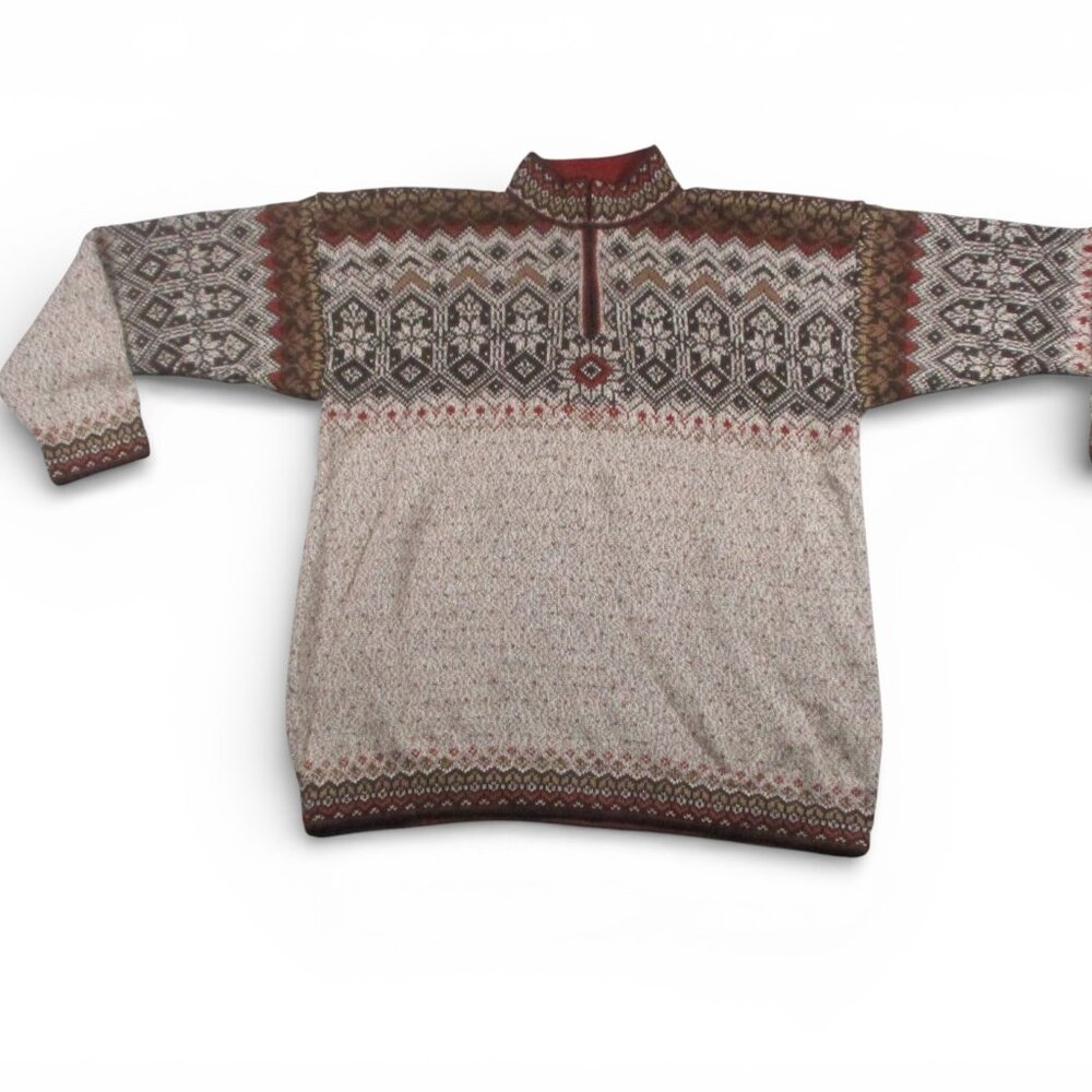 Intiwara 100% Alpaca Hand Knit Sweater xl Nordic Wool 1/4 Zip Grandpacore Boho